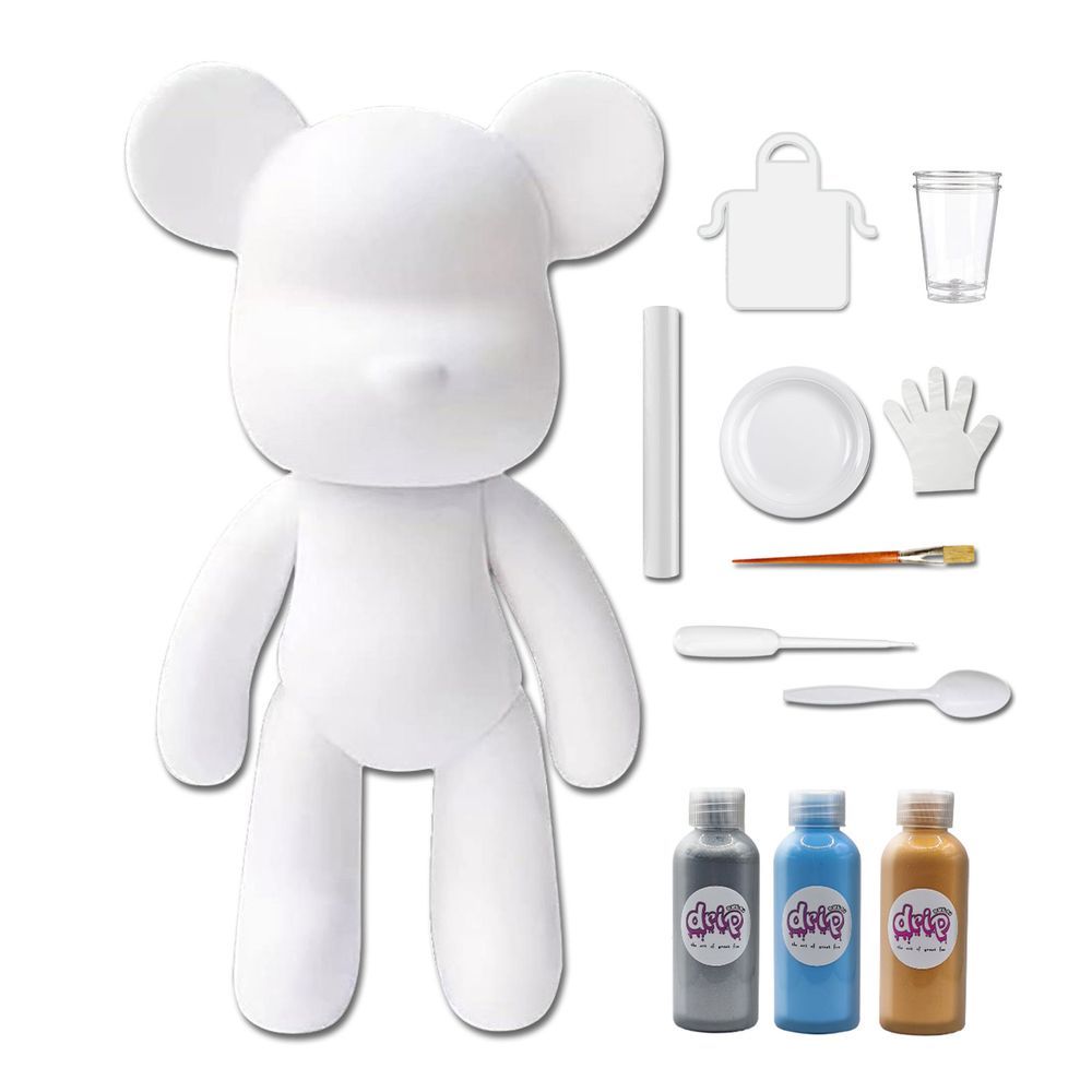 Dubai Drip Art - Acrylic Fluid Pouring Paint Bear Kit 18cm - Silver, Light-Blue, Gold