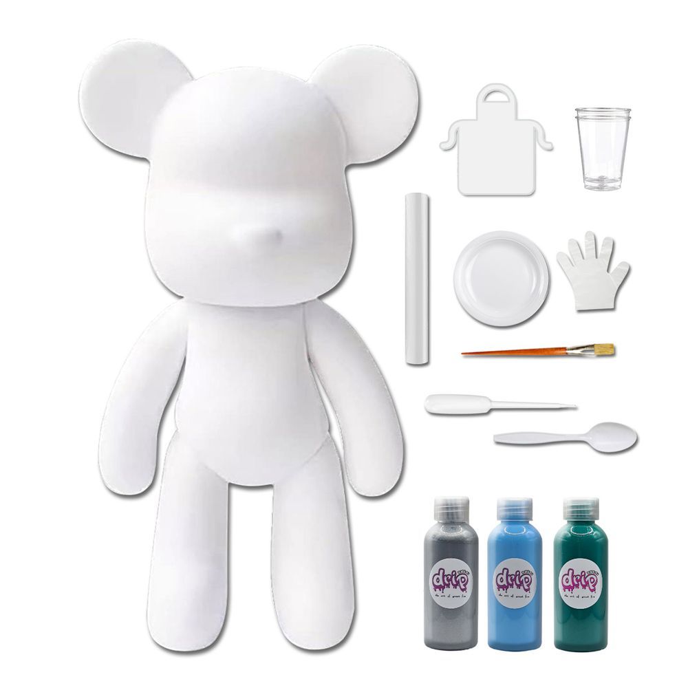Dubai Drip Art - Acrylic Fluid Pouring Paint Bear Kit 18cm - Silver, Light-Blue, Blue-Green
