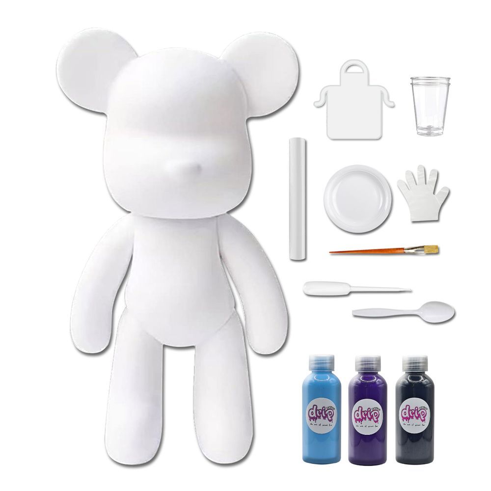 Dubai Drip Art - Acrylic Fluid Pouring Paint Bear Kit 18cm - Light-Blue, Dark-Purple, Black