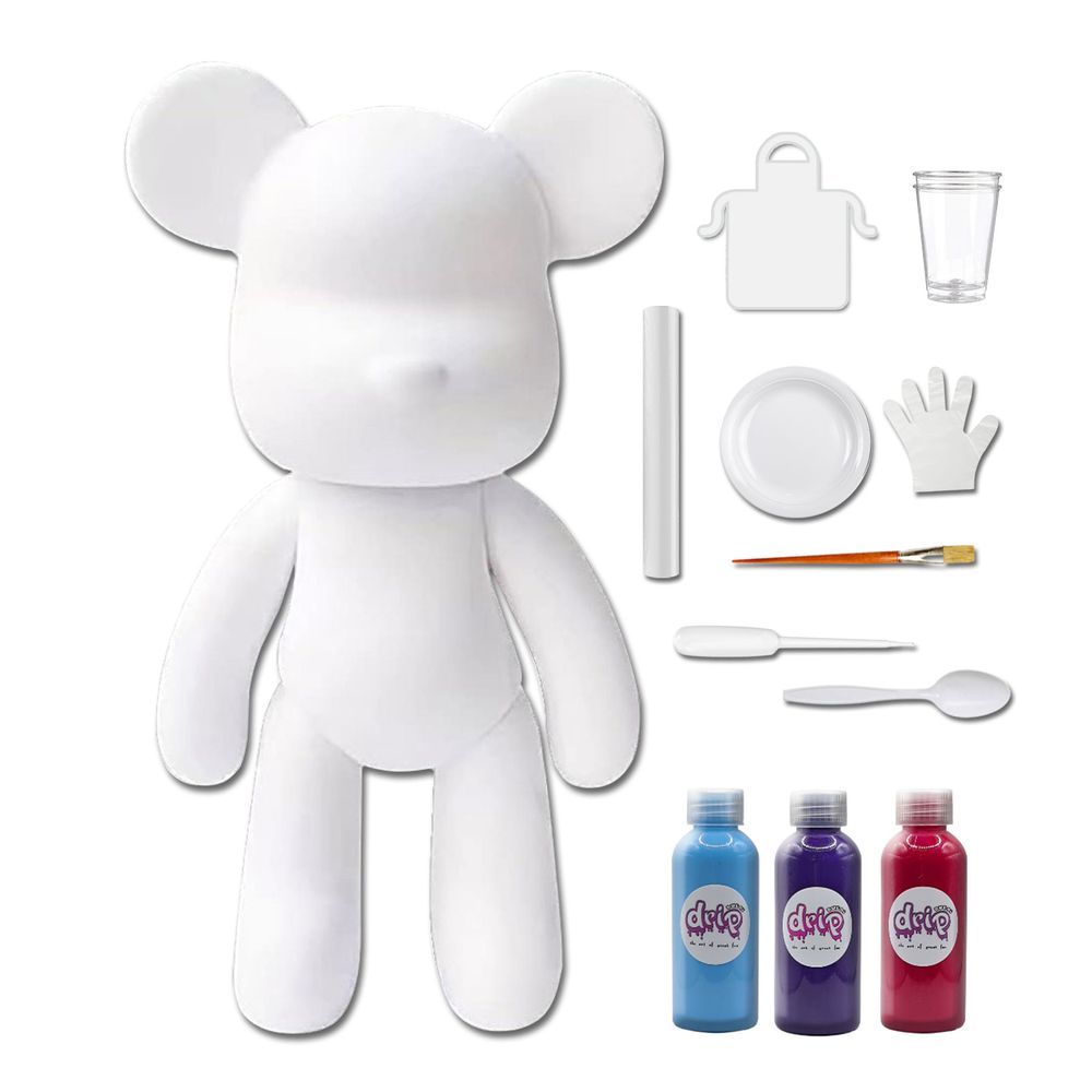 Dubai Drip Art - Acrylic Fluid Pouring Paint Bear Kit 18cm - Light-Blue, Dark-Purple, Rose-Red