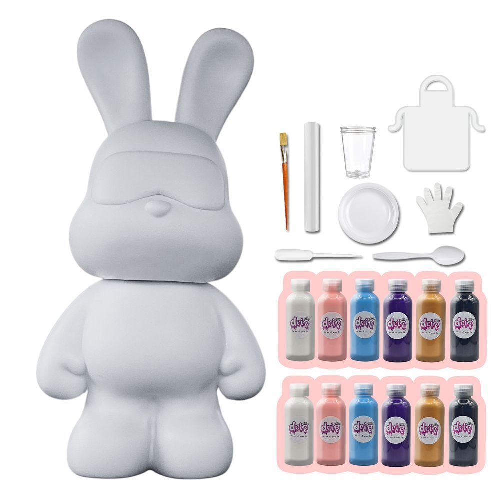 Dubai Drip Art - Cool Bunny Pouring Paint Set - White/Light Pink/Light Blue/Dark Purple/Gold/Black
