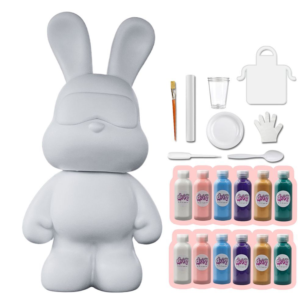 Dubai Drip Art - Cool Bunny Pouring Paint Set - White/Light Pink/Light Blue/Dark Purple/Gold/Blue Green