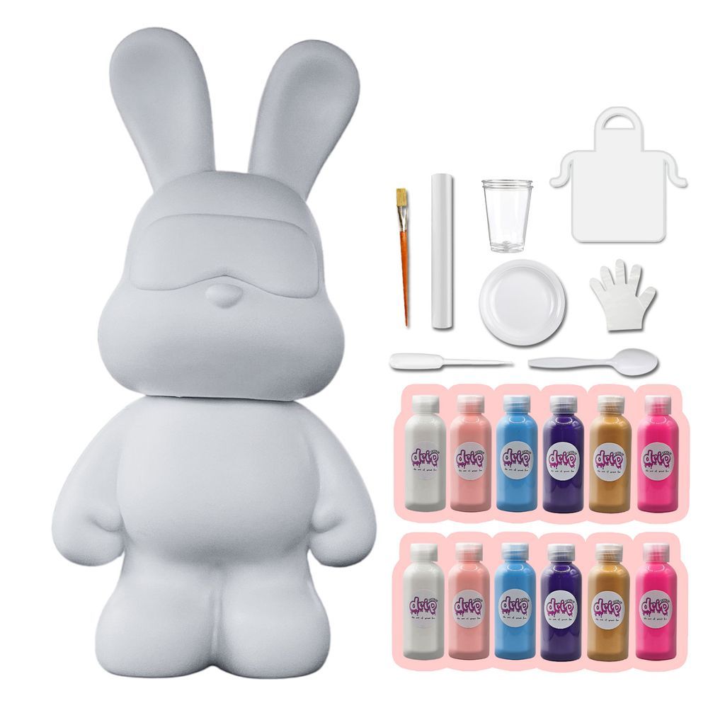 Dubai Drip Art - Cool Bunny Pouring Paint Set - White/Light Pink/Light Blue/Dark Purple/Gold/Fluorescent Pink