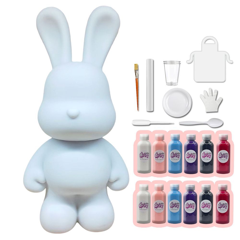 Dubai Drip Art - DIY Mega Bunny Acrylic Flow Pour Paint Set - White/Light Pink/Light Blue/Dark Purple/Black/Rose Red
