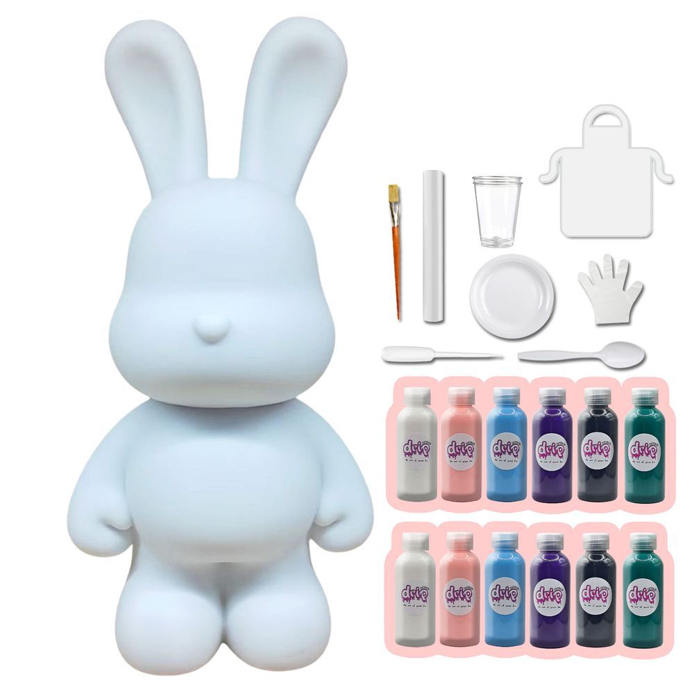 Dubai Drip Art - DIY Mega Bunny Acrylic Flow Pour Paint Set - White/Light Pink/Light Blue/Dark Purple/Black/Blue Green