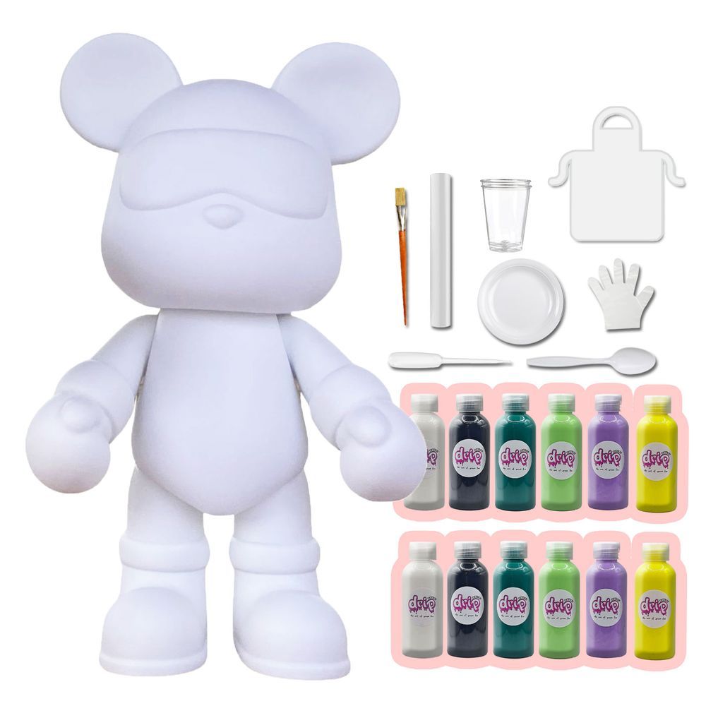Dubai Drip Art - Cool Bear Mega Pouring Paint Set - White/Black/Blue Green/Mint Green/Light Purple/Lemon Yellow - XXL