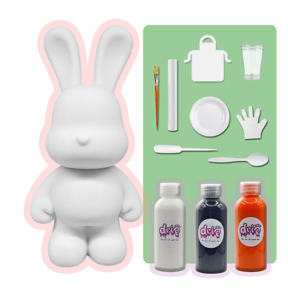 Dubai Drip Art - DIY Money Saver Bunny Acrylic Paint Pouring Kit - White/Black/Orange