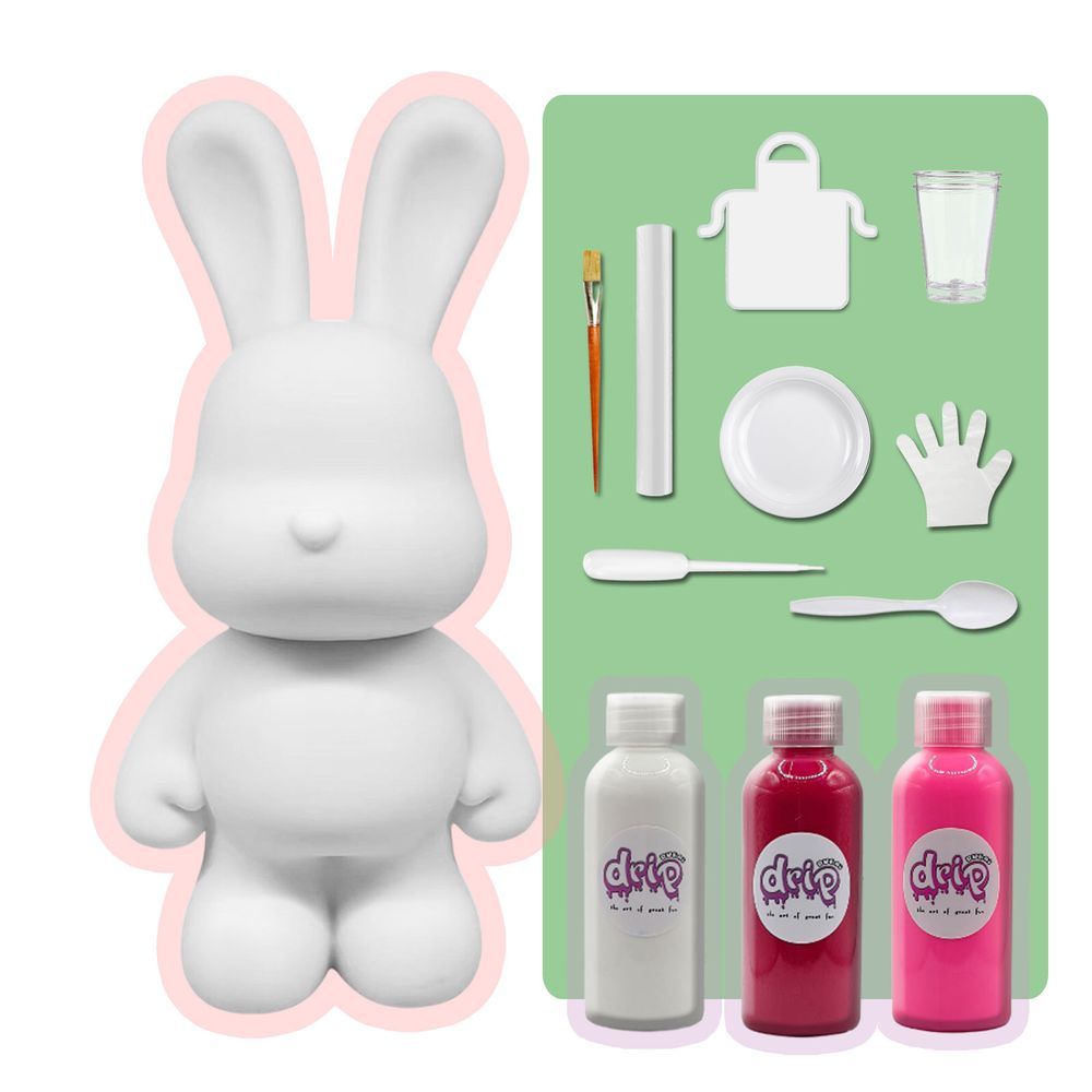 Dubai Drip Art - DIY Money Saver Bunny Acrylic Paint Pouring Kit - White/Rose Red/Fluorescent Pink