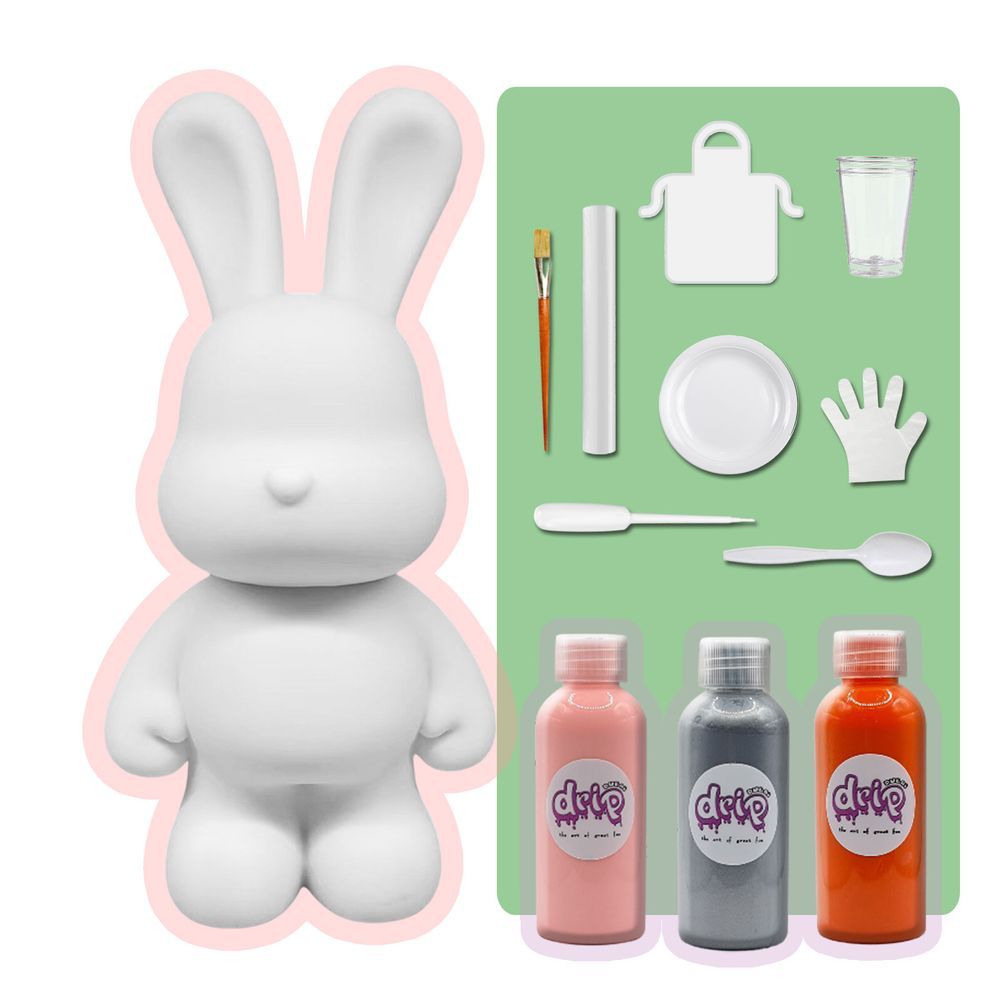 Dubai Drip Art - DIY Money Saver Bunny Acrylic Paint Pouring Kit - Light Pink/Silver/Orange