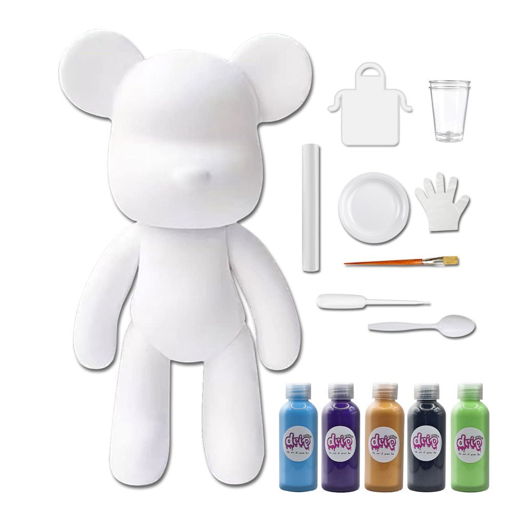 Dubai Drip Art - DIY Acrylic Pouring Paint Money Saving Bear Set - 33cm - Light-Blue/Dark-Purple/Gold/Black/Mint-Green