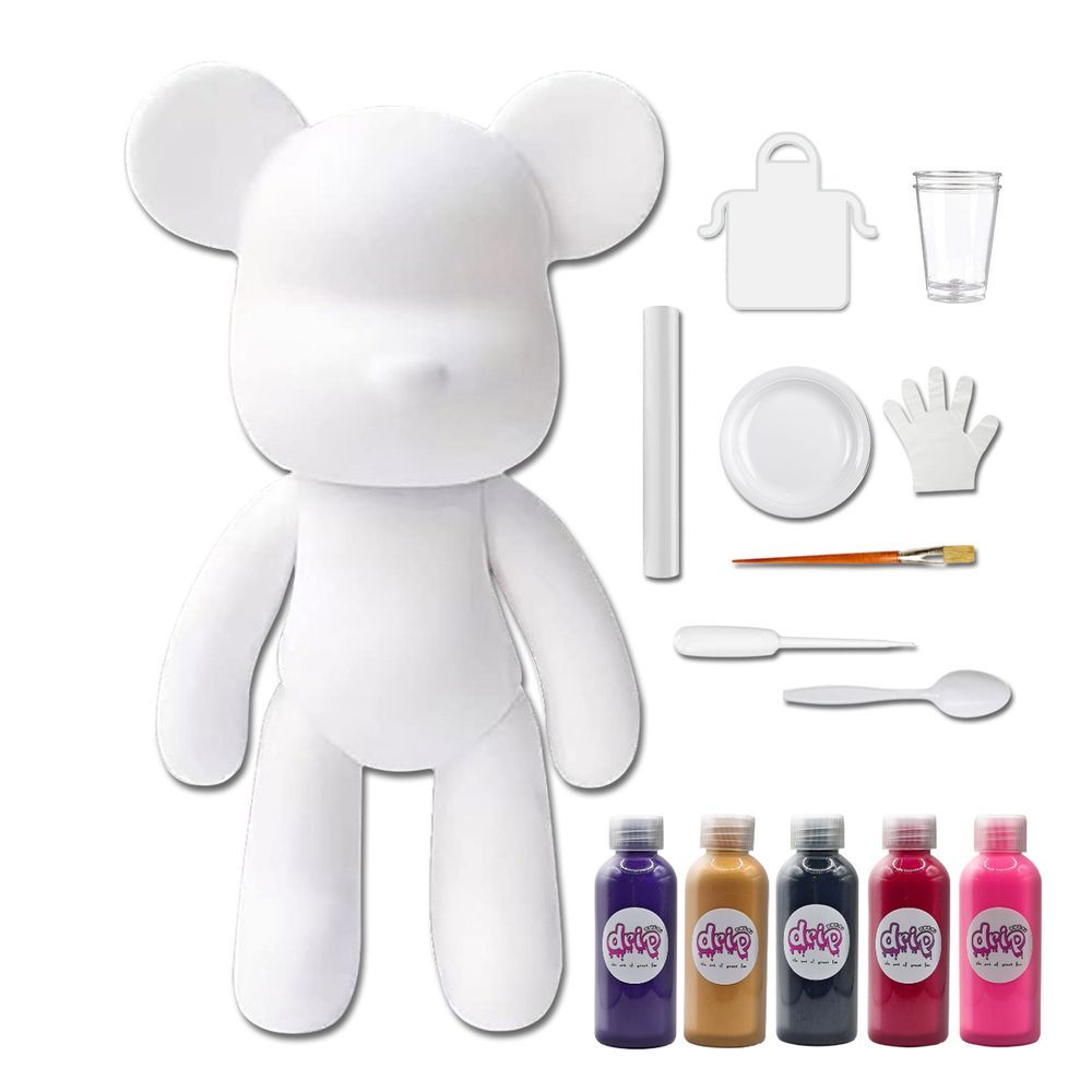 Dubai Drip Art - DIY Acrylic Pouring Paint Money Saving Bear Set - 33cm - Dark-Purple/Gold/Black/Rose-Red/Fluorescent-Pink