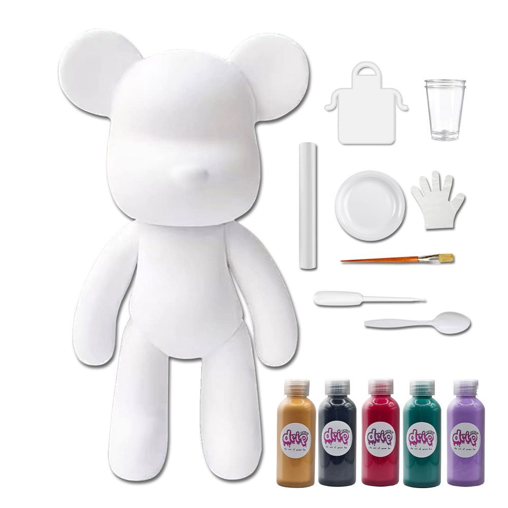 Dubai Drip Art - DIY Acrylic Pouring Paint Money Saving Bear Set - 33cm - Gold/Black/Rose-Red/Blue-Green/Light-Purple