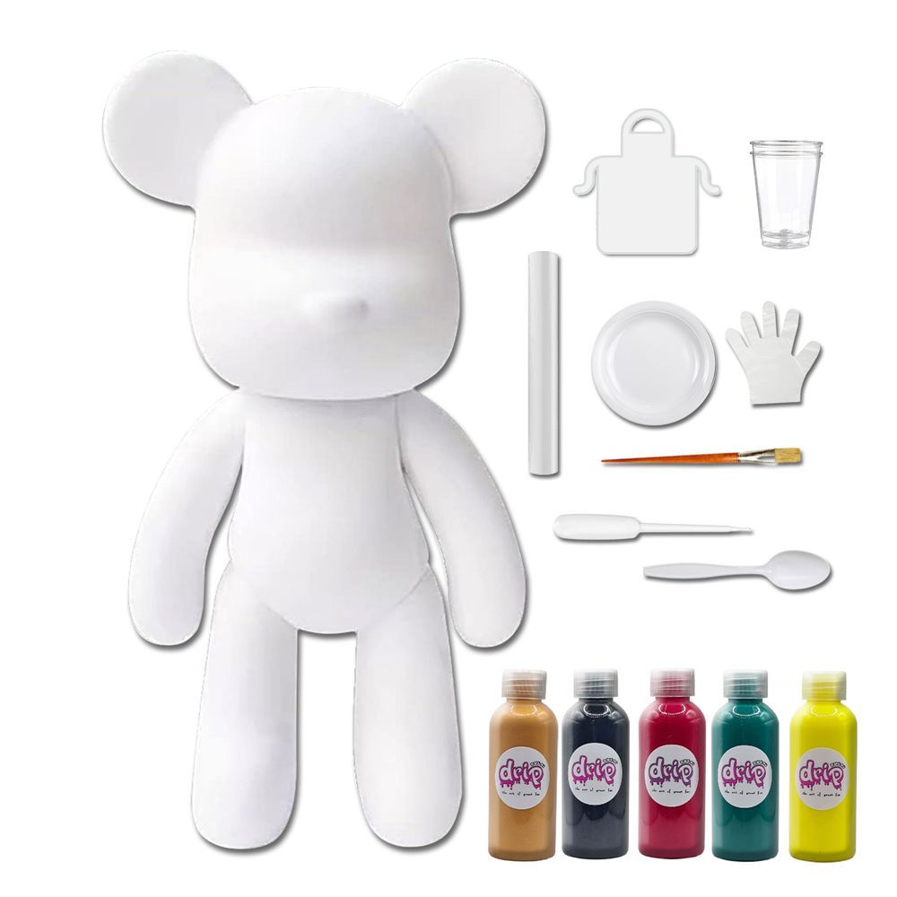 Dubai Drip Art - DIY Acrylic Pouring Paint Money Saving Bear Set - 33cm - Gold/Black/Rose-Red/Blue-Green/Lemon-Yellow
