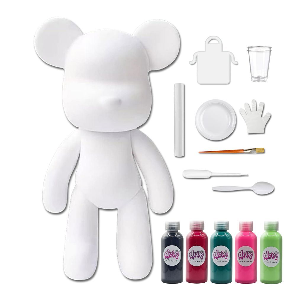 Dubai Drip Art - DIY Acrylic Pouring Paint Money Saving Bear Set - 33cm - Black/Rose-Red/Blue-Green/Fluorescent-Pink/Mint-Green