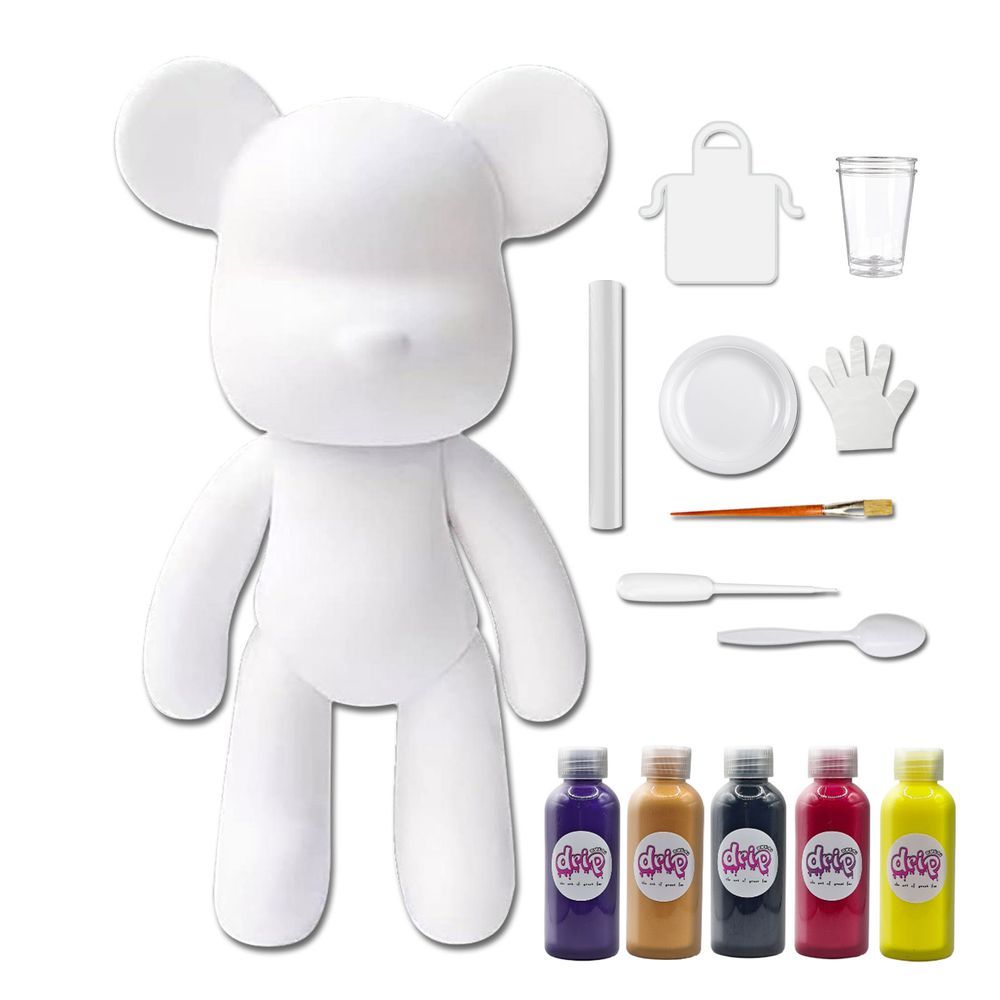 Dubai Drip Art - DIY Acrylic Pouring Paint Money Saving Bear Set - 33cm - Dark-Purple/Gold/Black/Rose-Red/Lemon-Yellow