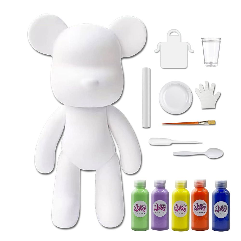Dubai Drip Art - DIY Acrylic Pouring Paint Money Saving Bear Set - 33cm - Mint-Green/Light-Purple/Lemon-Yellow/Orange/Dark-Blue