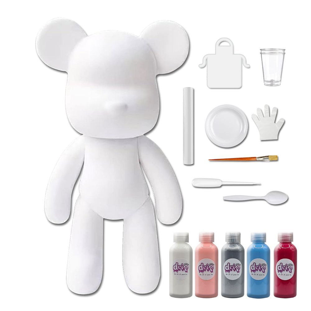Dubai Drip Art - DIY Acrylic Pouring Paint Money Saving Bear Set - 33cm - White/Light-Pink/Silver/Light-Blue/Rose-Red