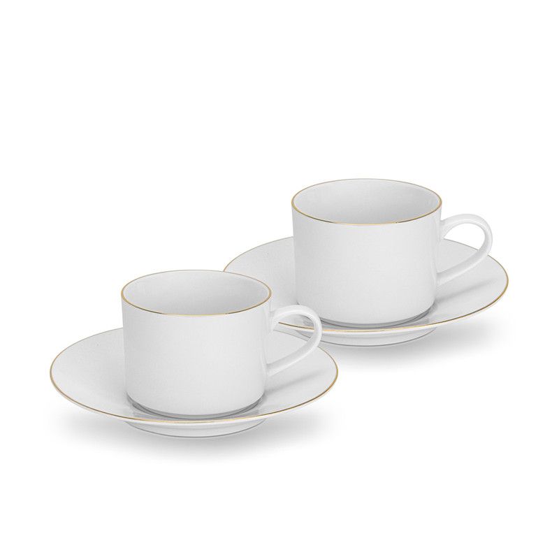 Fissman - 2 Pcs Cups Floree 240ml With Saucers New Bone China