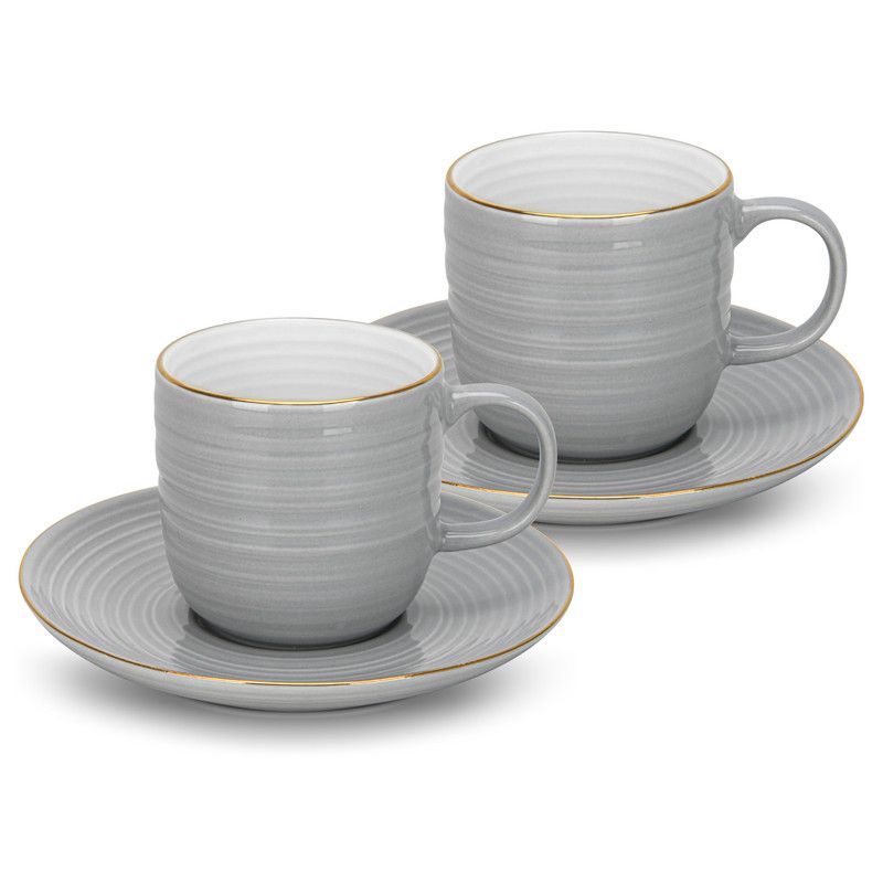 Fissman - 2 Pcs Cups Firmina Gray 180ml With Saucers New Bone China