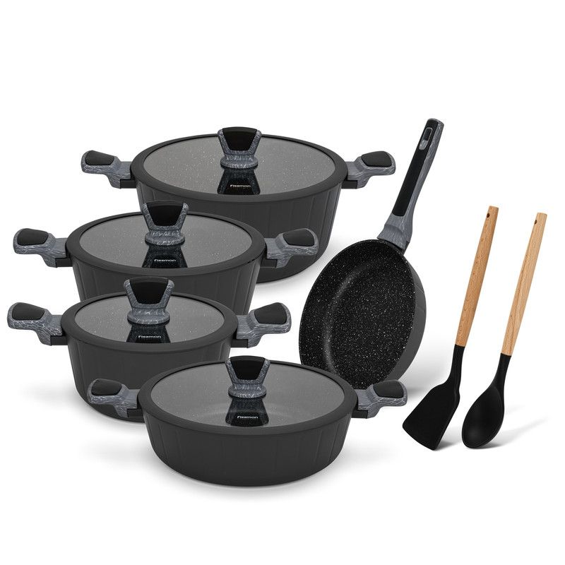 Fissman - Stella Series Aluminium Cookware Set - Black - 11 Pcs