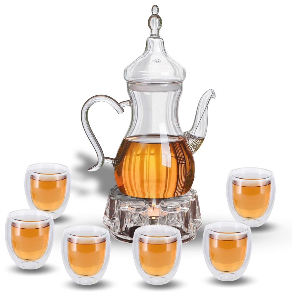 1CHASE - Borosilicate Glass Arabic Tea Set With Heart Shaped Handle