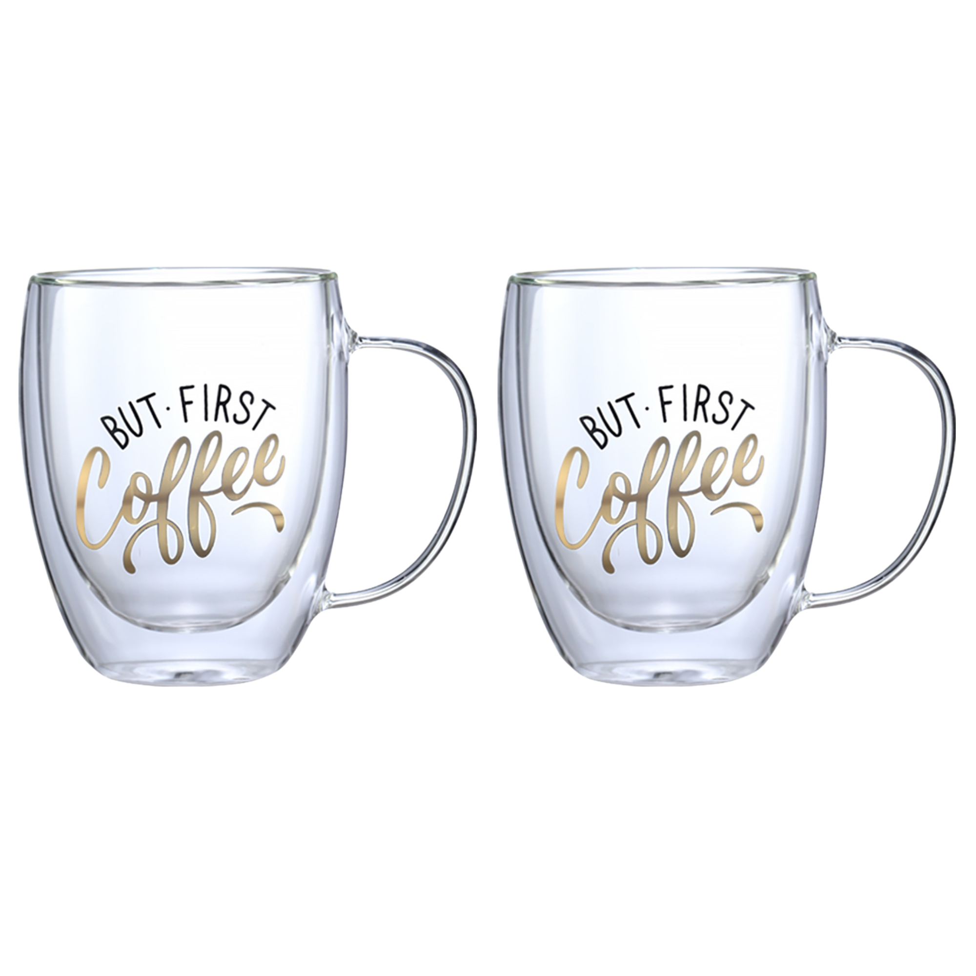 1chase - Borosilicate But First Coffee Printed Double Wall Glass - 2 Pcs - 350 ml