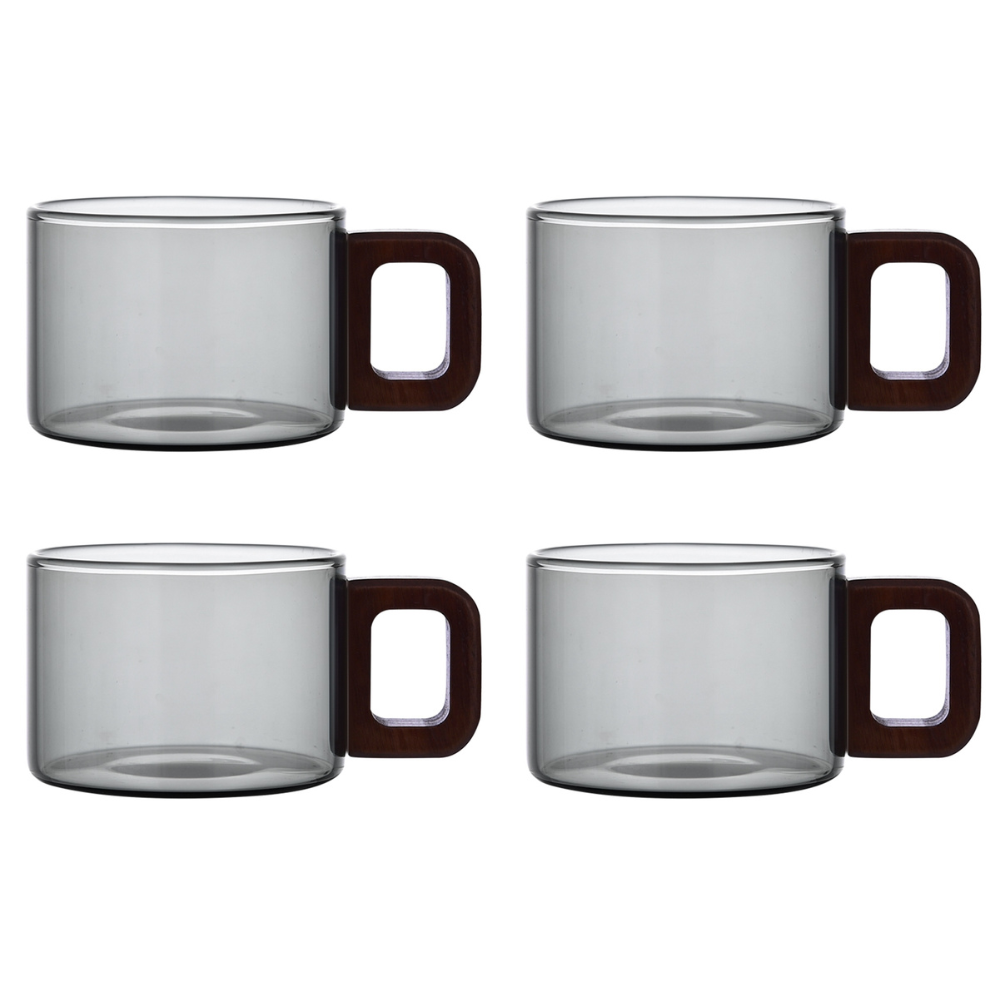 1chase - Borosilicate Glass Cups - 4 Pcs - Smoky Grey - 200 ml