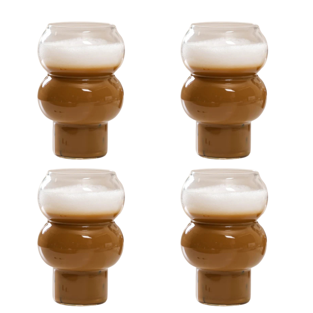1CHASE -  Borosilicate Calabash Shaped Aesthetic Trending Glass Set - 4 Pcs - 500ml