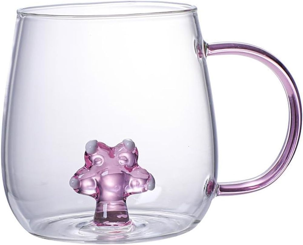 1chase - Borosilicate 3D Coffee Cup With Handle - Pink - 300 ml