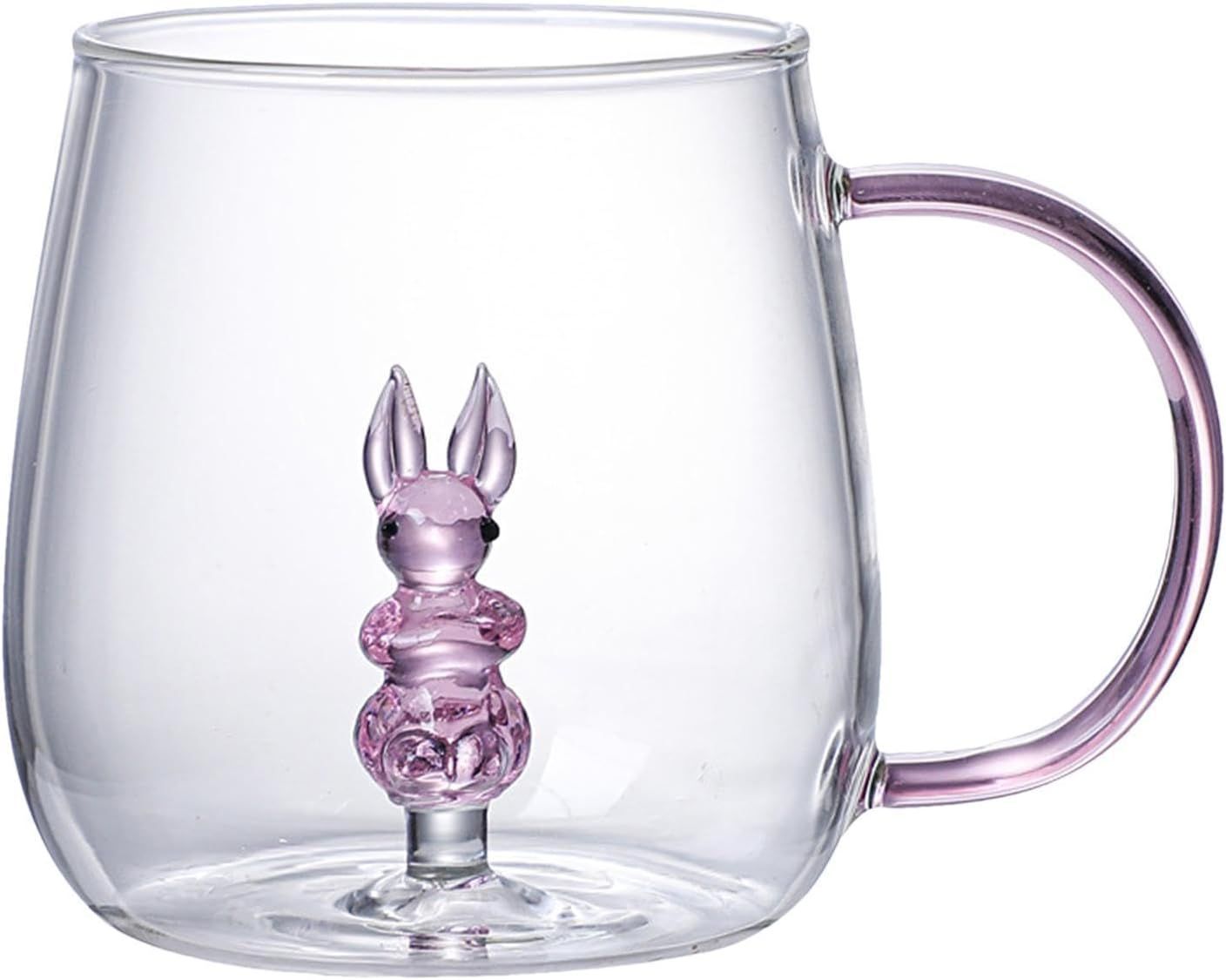 1Chase - 3D Borosilicate Glass Coffee Cup With Handle - Rabbit - 300 ml