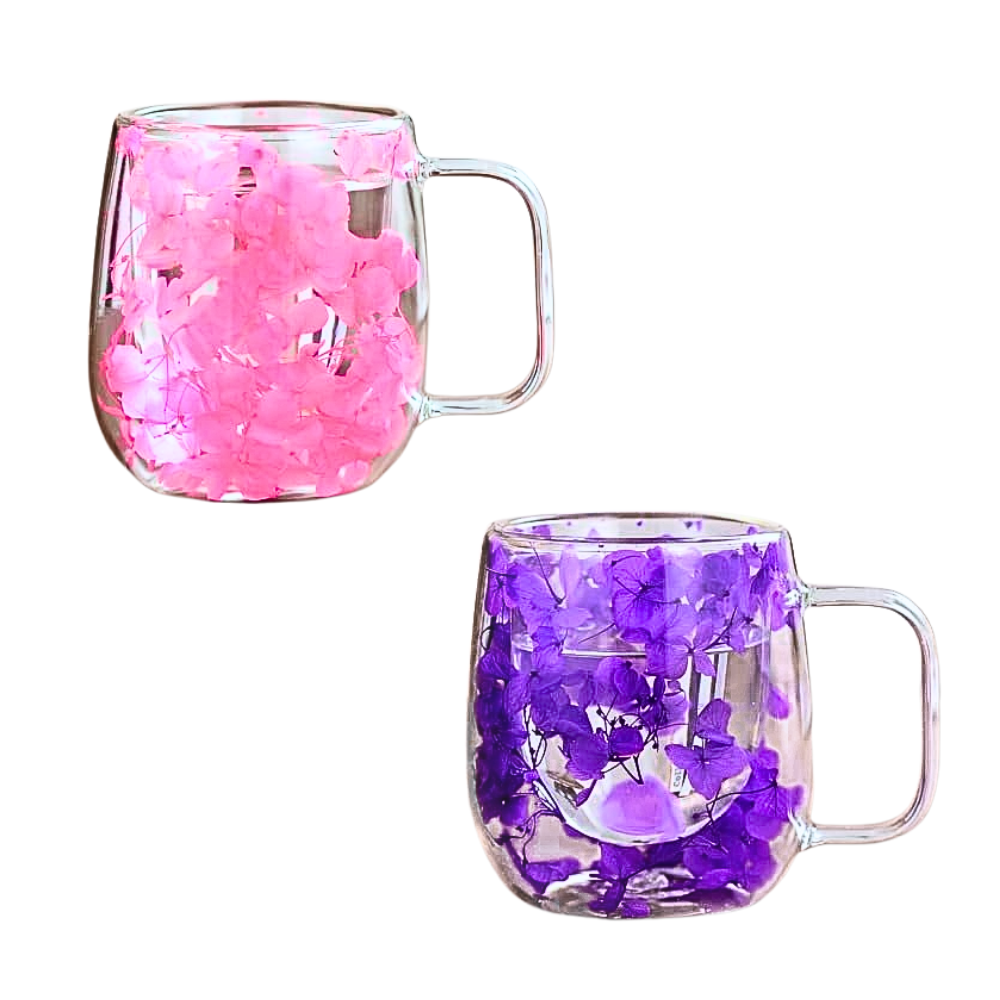 1chase - Borosilicate Double Wall Cup - Pack of 2 - Pink/Purple - 250 ml