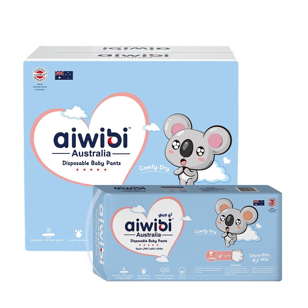 Aiwibi - Comfy Dry Baby Pants - 6-11kg - Pack of 3 - 144pcs - Medium