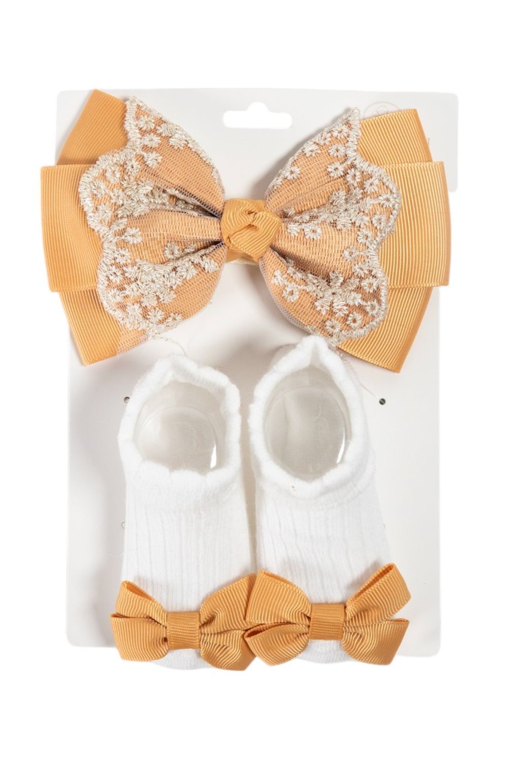 Bambimici - Aaliyah Socks & Cute Ribbon Big Bow Headband Set - Mustard Yellow