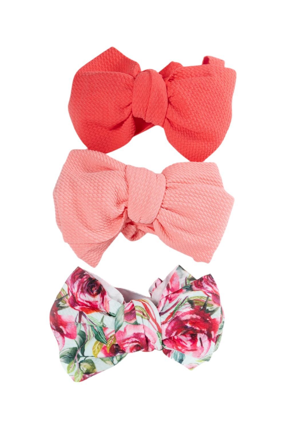 Bambimici - Baby Mira Big Ribbon Bow Headband - Pack of 3 - Multicolor/Pink/Dark Orange