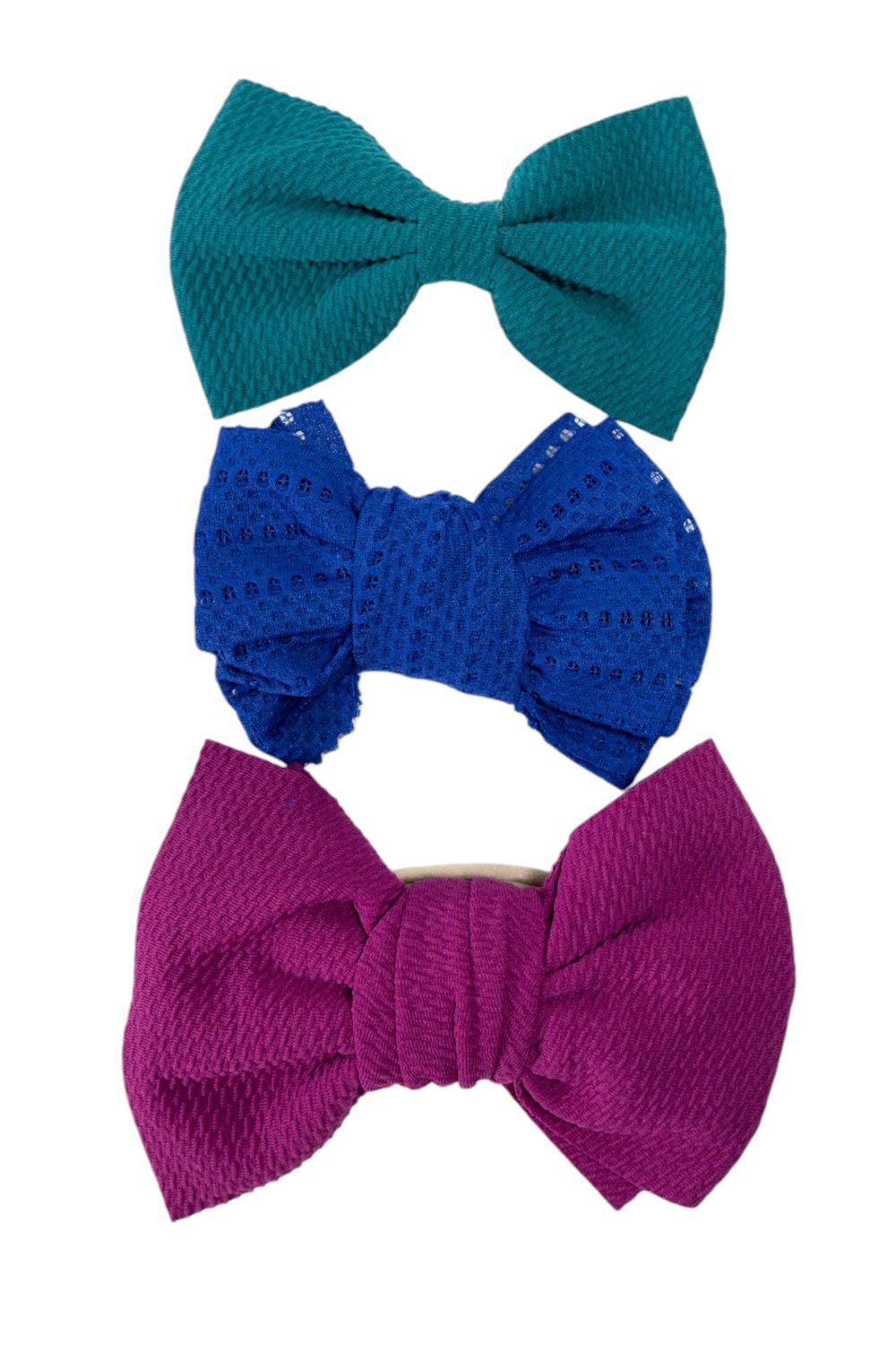 Bambimici - Baby' Lara Assorted Ribbon Bow Headband - Pack of 3 - Teal Blue/Dark Blue/Magenta