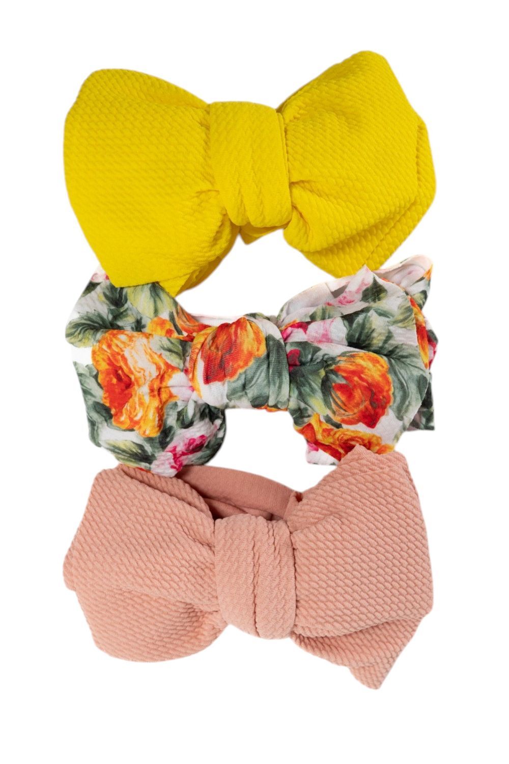 Bambimici - Baby' Mira Assorted Big Ribbon Bow Headband - Pack of 3 - Multicolor/Yellow/Pink