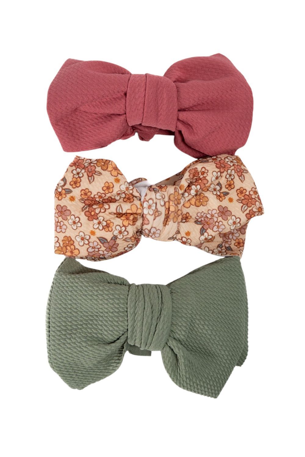 Bambimici - Mira Assorted Big Ribbon Bow Headband - Pack of 3 - Multicolor/Pink/Olive Green
