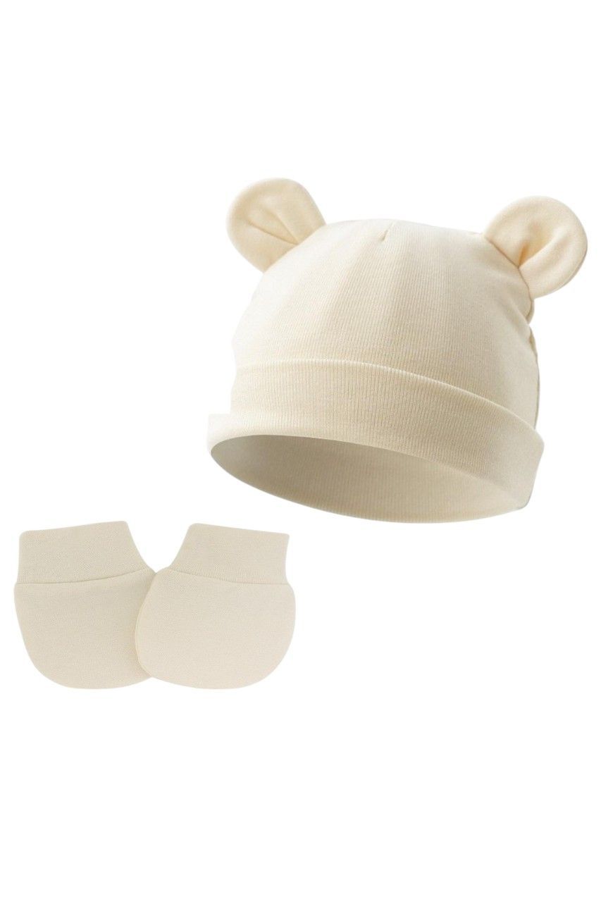 Bambimici - 2pc-Set - Baby Little Bean Hat And Mittens - Cream
