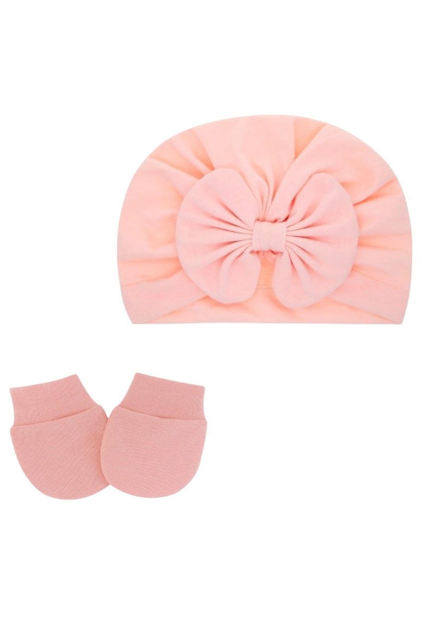 Bambimici - 2pc-Set - Tinytwist Baby Turban And Mittens - Pomelo Pink