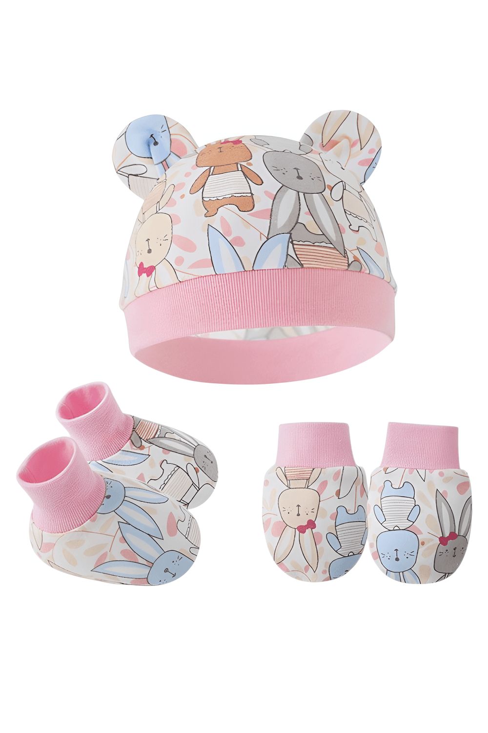 Bambimici - 3pc-Set - Baby Cozy Beanie, Mittens & Booties - M - Pink