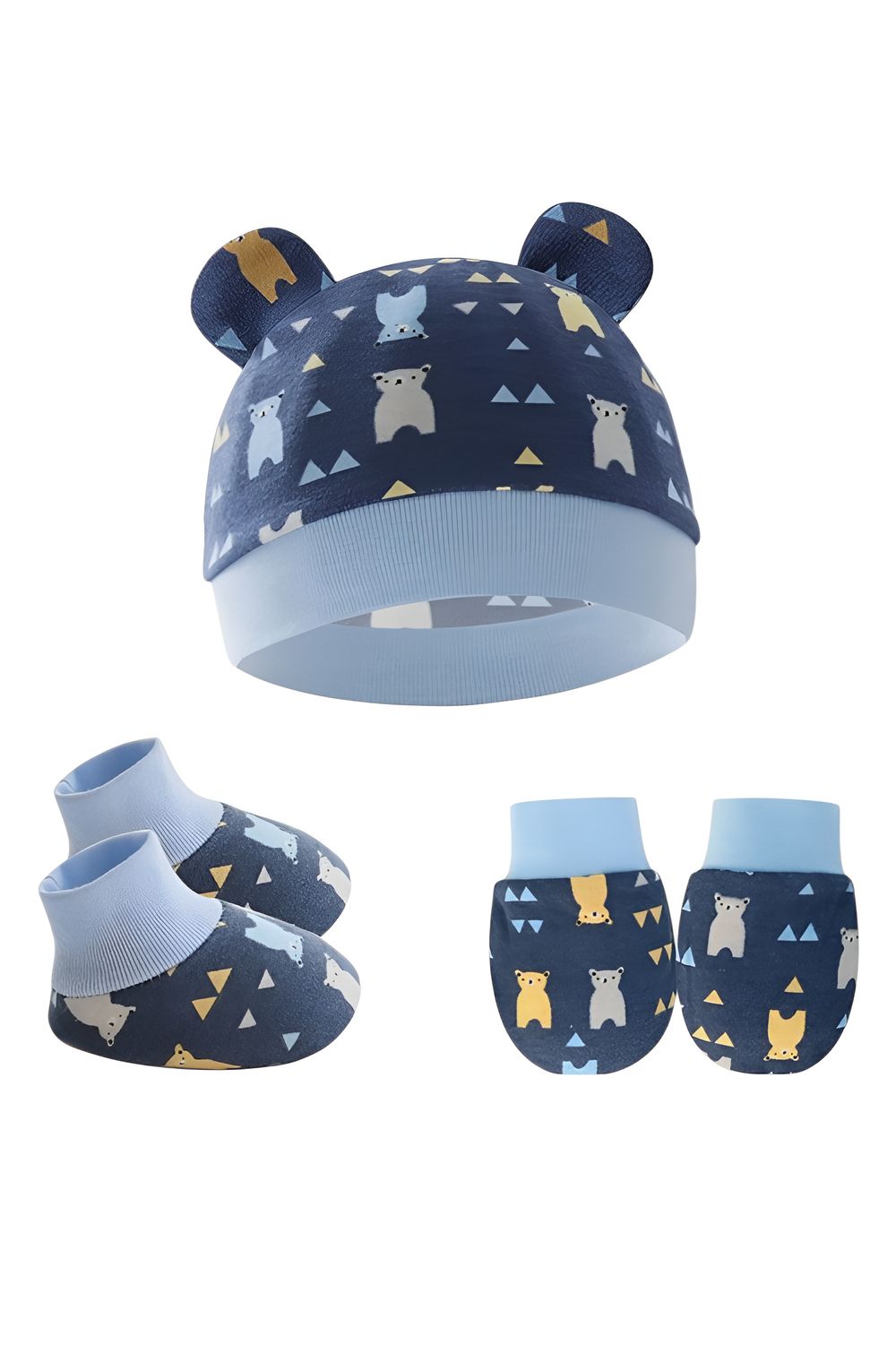 Bambimici - 3pc-Set - Baby Cozy Beanie, Mittens & Booties - N - Blue