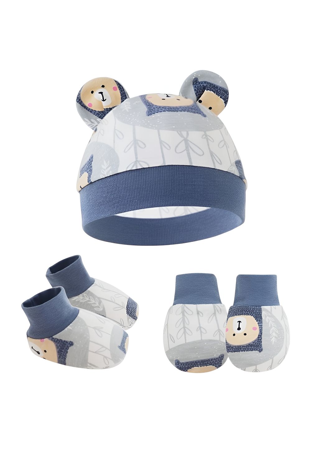 Bambimici - 3pc-Set - Baby Cozy Beanie, Mittens & Booties - O - Blue