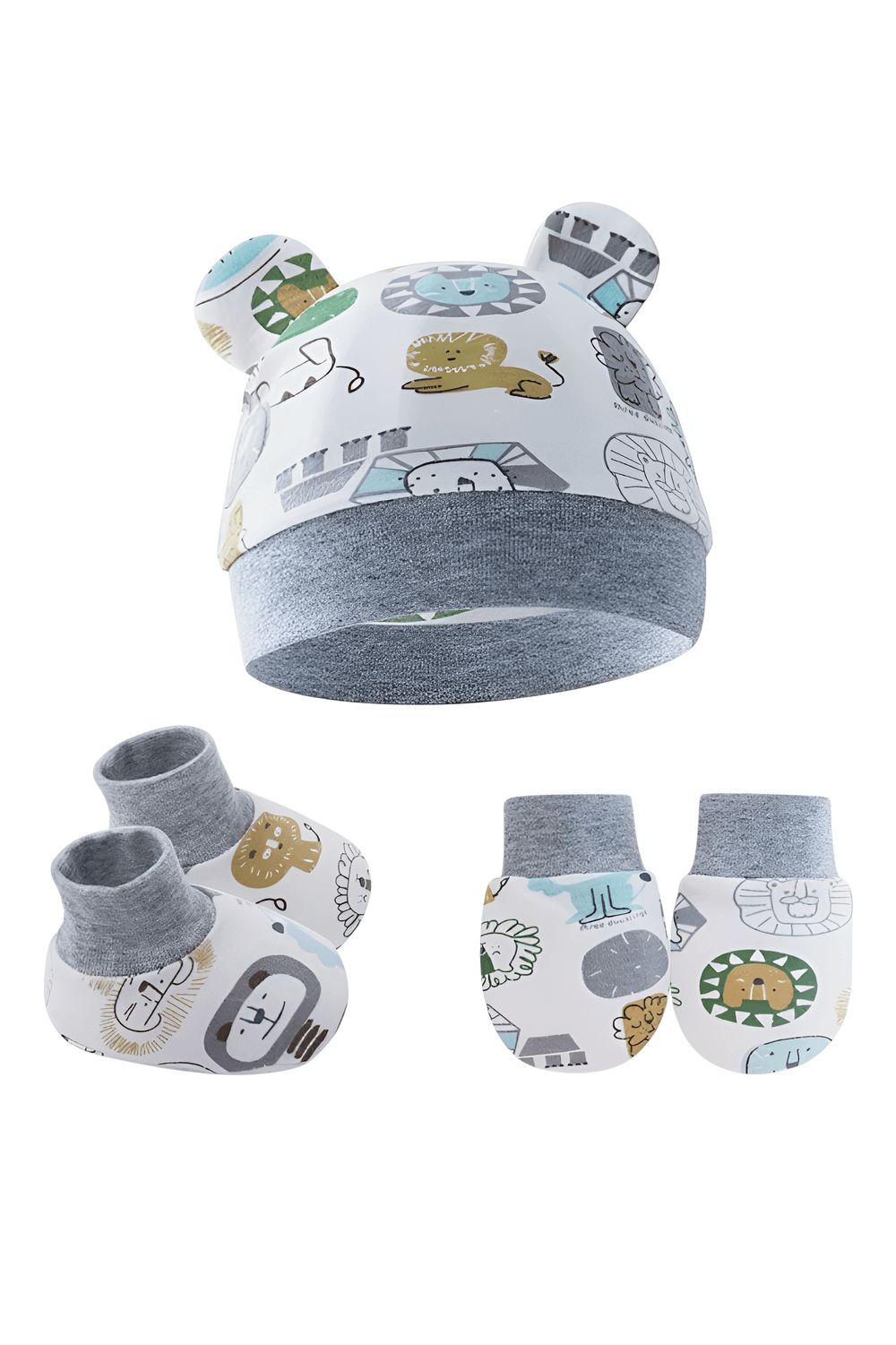 Bambimici - 3pc-Set - Baby Cozy Beanie, Mittens & Booties - P - Grey