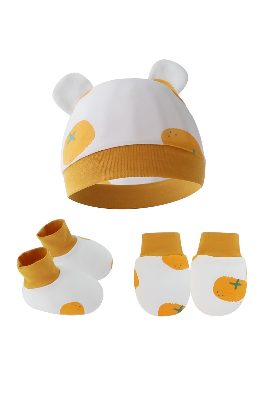 Bambimici - 3pc-Set - Baby Cozy Beanie, Mittens & Booties - A - Orange
