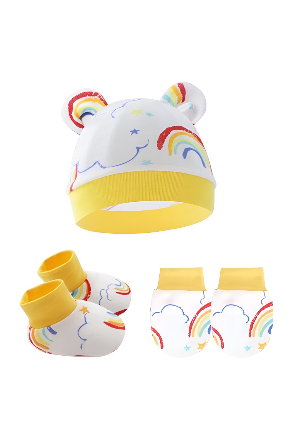 Bambimici - 3pc-Set - Baby Cozy Beanie, Mittens & Booties - C - Yellow