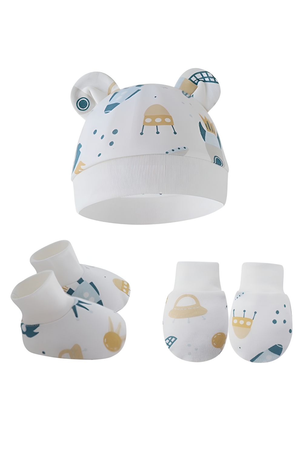 Bambimici - 3pc-Set - Baby Cozy Beanie, Mittens & Booties - D - White