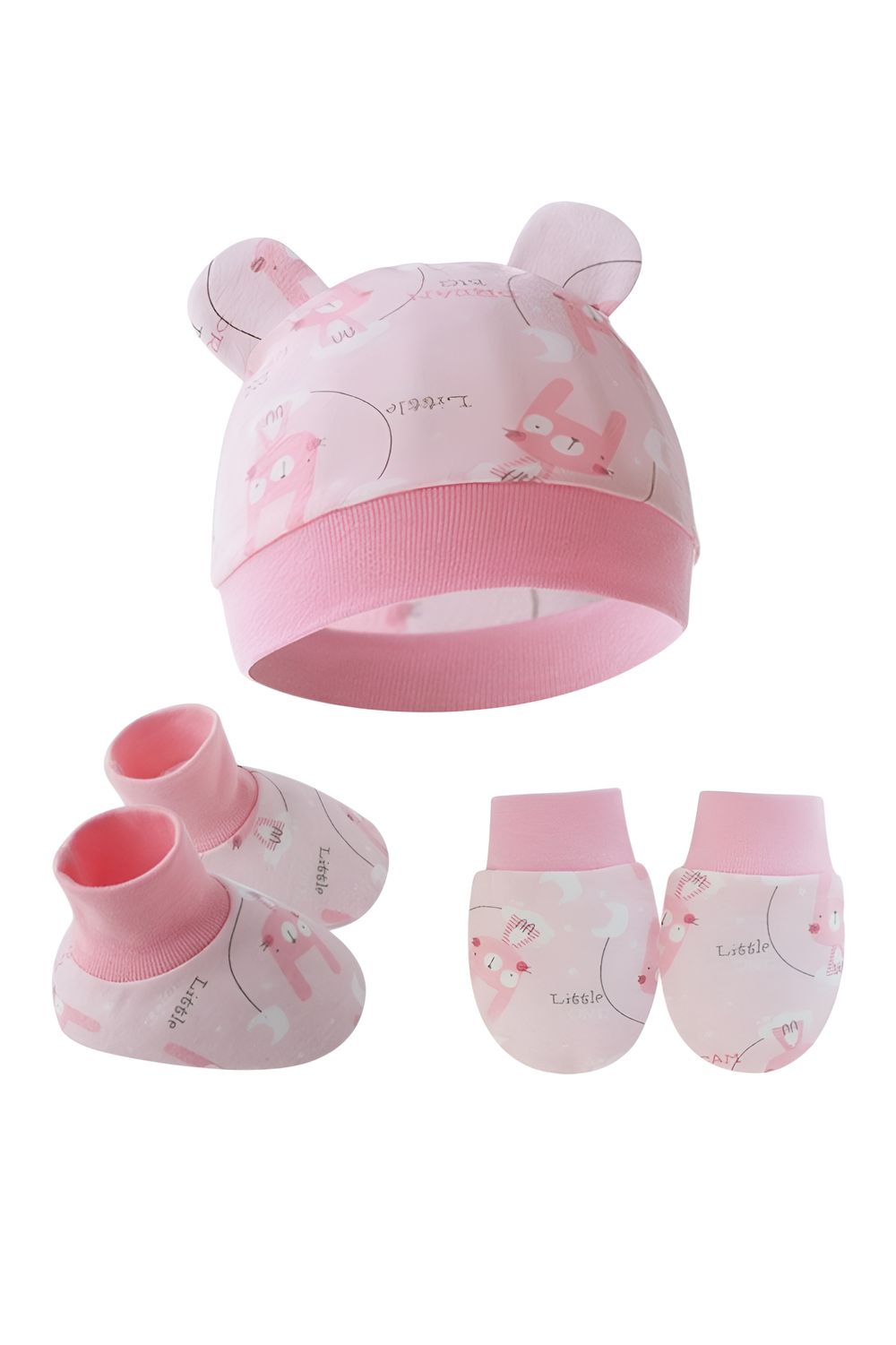 Bambimici - 3pc-Set - Baby Cozy Beanie, Mittens & Booties - E - Pink
