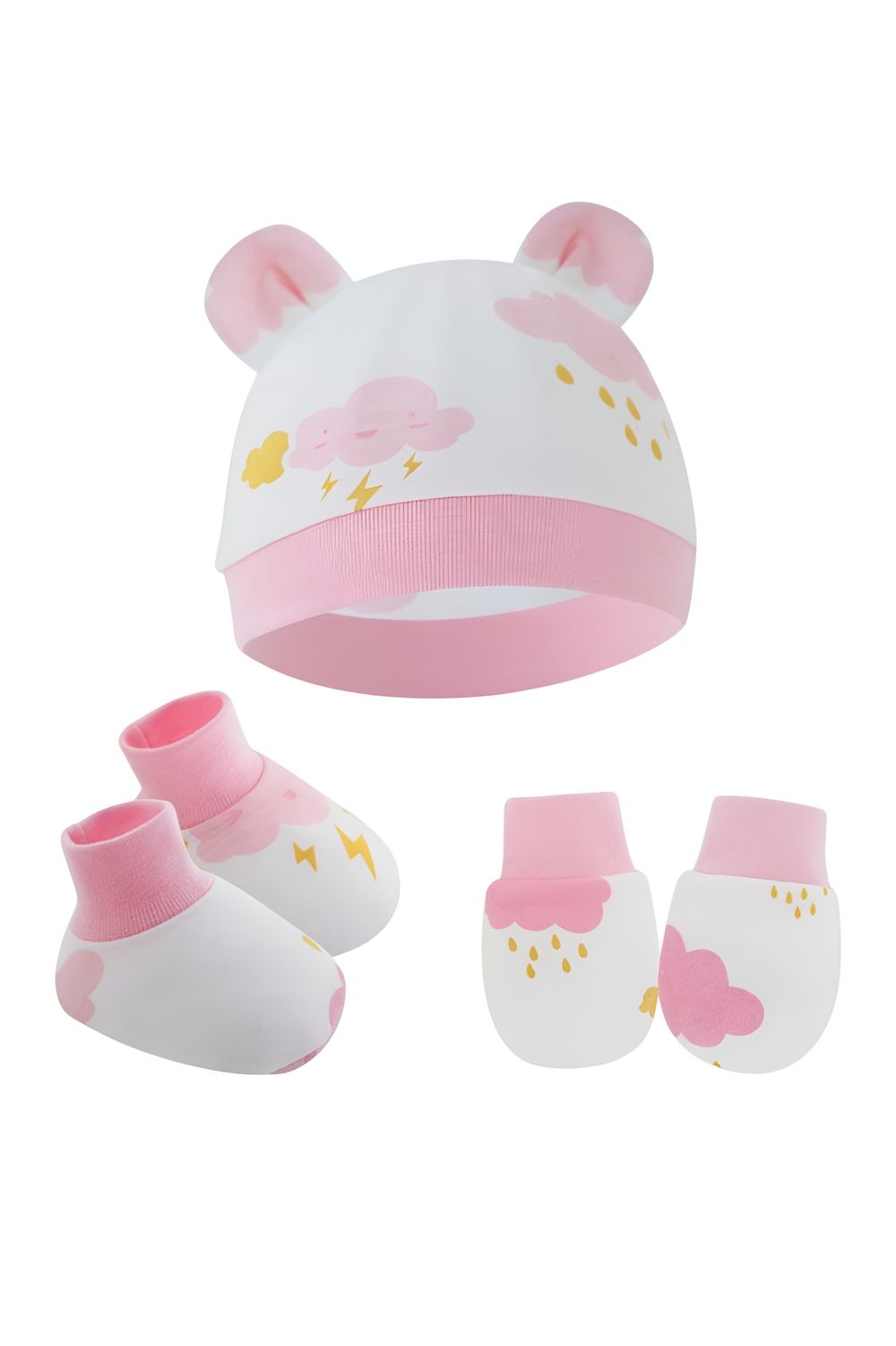 Bambimici - 3pc-Set - Baby Cozy Beanie, Mittens & Booties - F - Pink