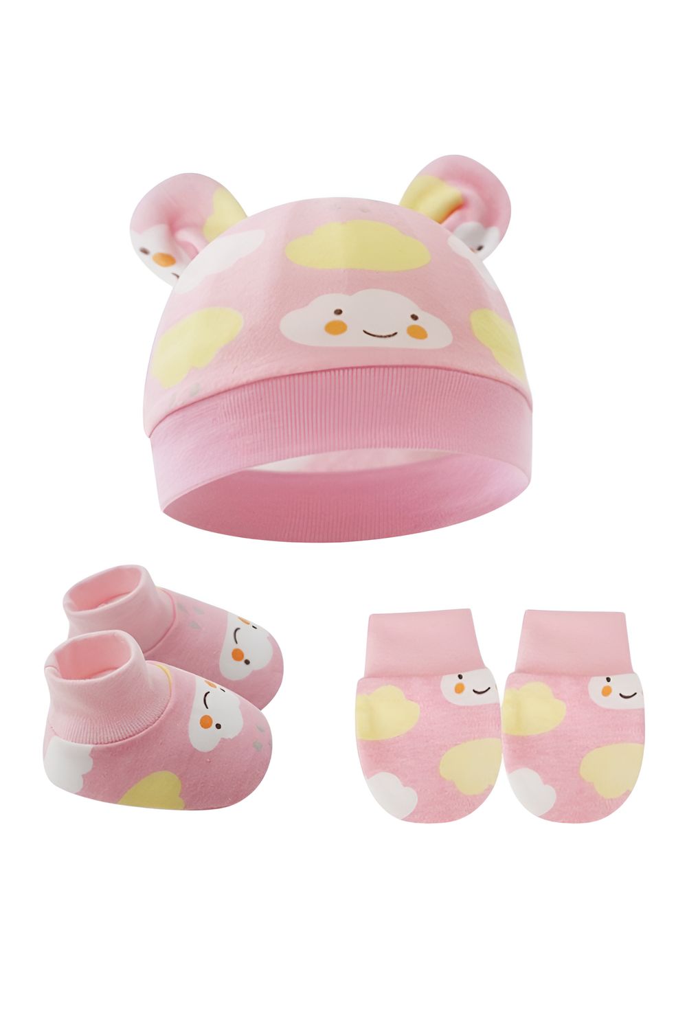 Bambimici - 3pc-Set - Baby Cozy Beanie, Mittens & Booties - I - Pink