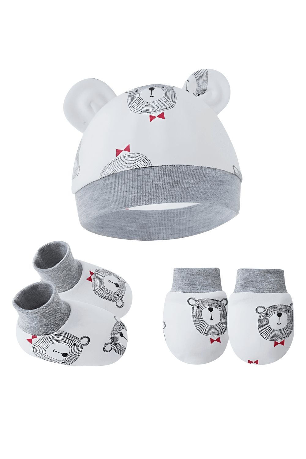 Bambimici - 3pc-Set - Baby Cozy Beanie, Mittens & Booties - J - Grey